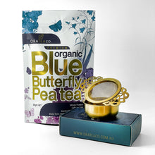 Load image into Gallery viewer, Blue Butterfly + Deluxe Gold Tea Strainer Set Bundle
