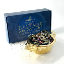 Load image into Gallery viewer, Deluxe Gold Tea Strainer + Bowl Set