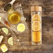 Load image into Gallery viewer, Ora Tea co. Glass Tea Infuser Bottle 500ml with Protective Sleeve
