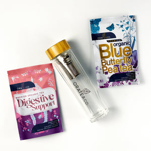 Two Teas + Glass Infuser Bottle with Protective Sleeve